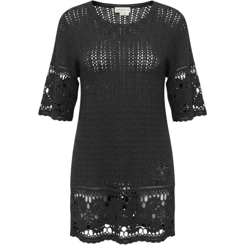 Reflections Spiegel Crochet Lace Sheer Cover Up Tunic Shirt Black M Vintage
